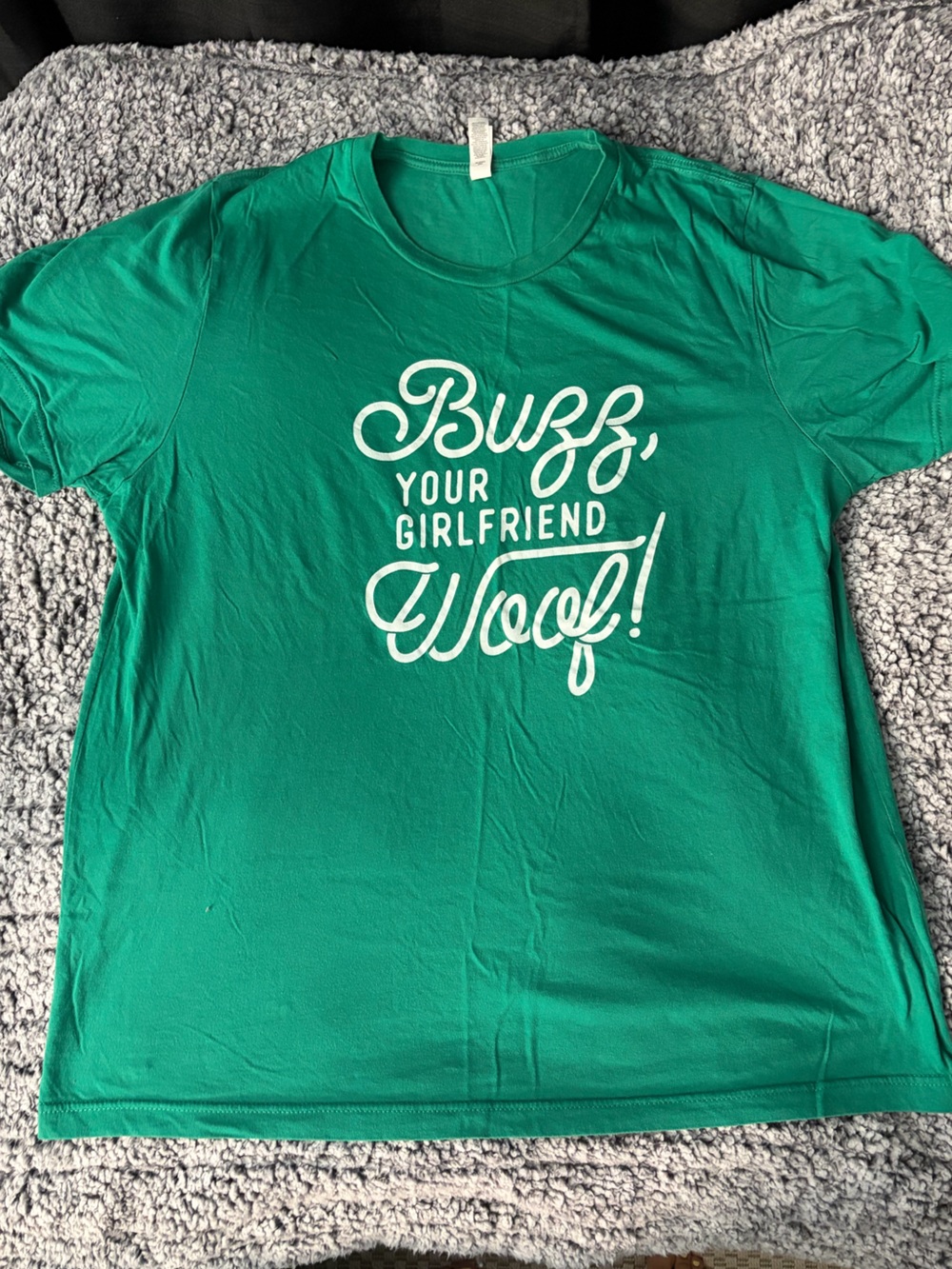 Green Graphic Tee with White Script Slogan